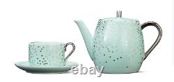 NEW Teavana Mint Green Glitter Drop Tea Set with Teapot 4 Cup 4 Saucer Set