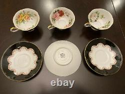 NEW Vintage Set 12 Queen's Fine Bone China Tea Cups Made in England Roses Ebony