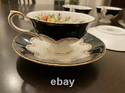 NEW Vintage Set 12 Queen's Fine Bone China Tea Cups Made in England Roses Ebony