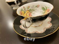 NEW Vintage Set 12 Queen's Fine Bone China Tea Cups Made in England Roses Ebony