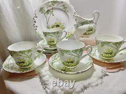 New Chelsea Staffs Green & Yellow Floral Tea set- Vintage 1930's