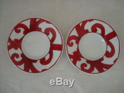 New Hermes Balcon du Guadalq White Red Porcelain Coffee 2 Tea Cups and Saucers