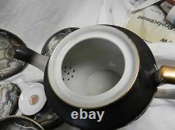 Nikoniko Dragonware Moriage Bone China 4 Teacups, 6 Saucers, & TEA POT JAPAN Vtg