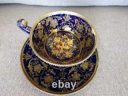 Nippon Cobalt Blue Heavy Gold Beaded Hand Painted Pedestal Demitasse Teacup Set