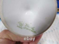 Nippon tea cup and saucer painted double handle teacup pink roses raised gold