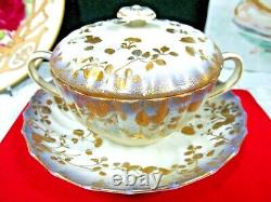 Nippon tea cup and saucer raised gold double handle teacup lavender painted set