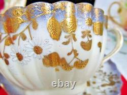 Nippon tea cup and saucer raised gold double handle teacup lavender painted set