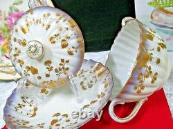 Nippon tea cup and saucer raised gold double handle teacup lavender painted set