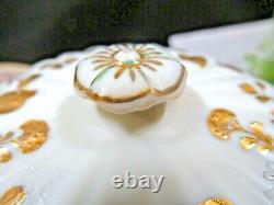 Nippon tea cup and saucer raised gold double handle teacup lavender painted set