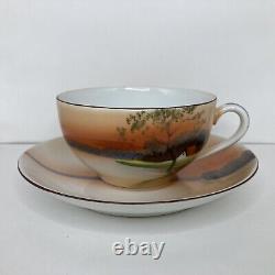 Noritake M Hand Painted Tea Cup & Saucer Sunset Farm Vintage