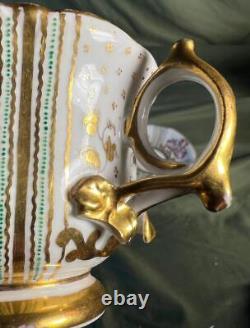 Old Antique Porcelain Tea Cup & and Saucer Set Hand Painted Gold Gilt Pink White