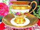 Old Paris France Tea Cup And Saucer All Gold Footed Painted Rose Floral Teacup