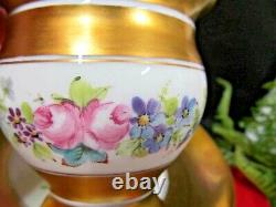Old Paris France tea cup and saucer all gold footed painted rose floral teacup