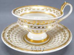 Old Paris Porcelain Gold Net & Leaf Snake Handle Tea Cup & Saucer Circa 1820-40