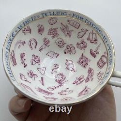 PARAGON 1930s Fortune Telling SIGNS & OMENS Tea Cup Saucer Purple Lilac CRACKED