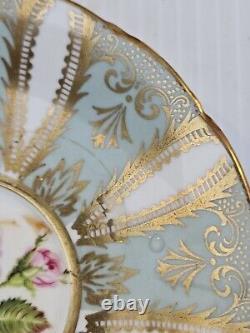 PARAGON Cabbage Rose Radiant Gilding Dusty Teal Tea Cup & Saucer. Free Shipping