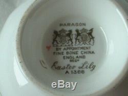 PARAGON China EASTER LILY Tea Cup & Saucer Queen Mary EX