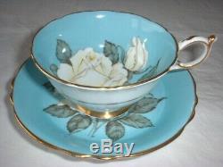 PARAGON China WHITE CABBAGE ROSE Tea Cup & Saucer Queen Mary EX