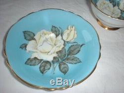 PARAGON China WHITE CABBAGE ROSE Tea Cup & Saucer Queen Mary EX