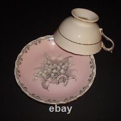 PARAGON LILY of THE VALLEY, To The Bride HORSESHOE TEA CUP & SAUCER PINK