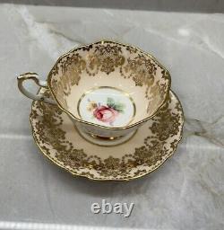 PARAGON Tea Cup Saucer Set Center Cabbage Pink Rose Gold Gilt Vtg Double Warrant