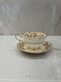 PARAGON Tea Cup Saucer Set Center Cabbage Pink Rose Gold Gilt Vtg Double Warrant