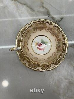 PARAGON Tea Cup Saucer Set Center Cabbage Pink Rose Gold Gilt Vtg Double Warrant