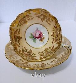 PARAGON Tea Cup and Saucer Center Cabbage Pink Rose White Center Gold Gilt