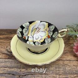 PARAGON Vintage Daffodils Tulip Tea Cup & Saucer Black & Yellow Flowers