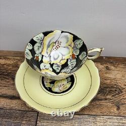 PARAGON Vintage Daffodils Tulip Tea Cup & Saucer Black & Yellow Flowers