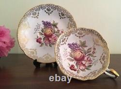 PARAGON Vintage TEA CUP & SAUCER w Flowers & Fruit & Gold Lace FINE BONE CHINA