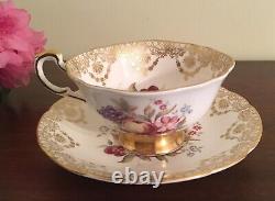 PARAGON Vintage TEA CUP & SAUCER w Flowers & Fruit & Gold Lace FINE BONE CHINA