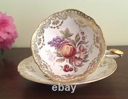 PARAGON Vintage TEA CUP & SAUCER w Flowers & Fruit & Gold Lace FINE BONE CHINA