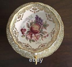 PARAGON Vintage TEA CUP & SAUCER w Flowers & Fruit & Gold Lace FINE BONE CHINA