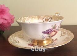 PARAGON Vintage TEA CUP & SAUCER w Flowers & Fruit & Gold Lace FINE BONE CHINA