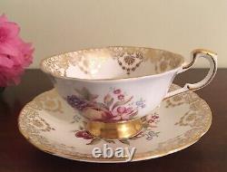 PARAGON Vintage TEA CUP & SAUCER w Flowers & Fruit & Gold Lace FINE BONE CHINA