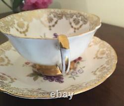 PARAGON Vintage TEA CUP & SAUCER w Flowers & Fruit & Gold Lace FINE BONE CHINA