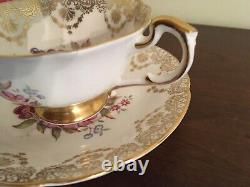 PARAGON Vintage TEA CUP & SAUCER w Flowers & Fruit & Gold Lace FINE BONE CHINA