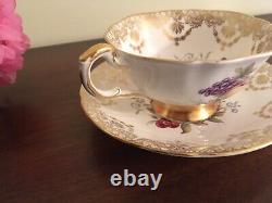 PARAGON Vintage TEA CUP & SAUCER w Flowers & Fruit & Gold Lace FINE BONE CHINA