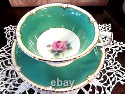 PARAGON tea cup and saucer Floral pink rose teacup England 1950s Gadroon green