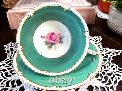 PARAGON tea cup and saucer Floral pink rose teacup England 1950s Gadroon green