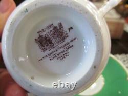 PARAGON tea cup and saucer Floral pink rose teacup England 1950s Gadroon green