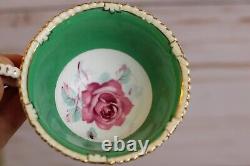PARAGON tea cup and saucer Floral pink rose teacup England 1950s Gadroon green
