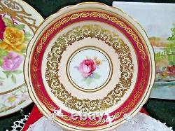 PARAGON tea cup and saucer PINK center rose gold gilt red band teacup DW 1950s