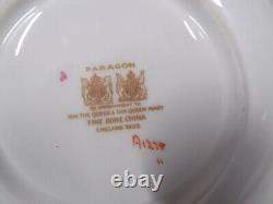 PARAGON tea cup and saucer PINK center rose gold gilt red band teacup DW 1950s