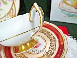 PARAGON tea cup and saucer PINK center rose gold gilt red band teacup DW 1950s