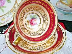 PARAGON tea cup and saucer PINK center rose gold gilt red band teacup DW 1950s