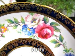 PARAGON tea cup and saucer cobalt blue & pink rose floral teacup England 1950s