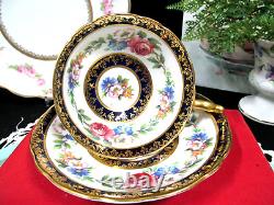 PARAGON tea cup and saucer cobalt blue & pink rose floral teacup England 1950s