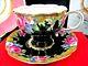 Paragon Tea Cup And Saucer Pink Cabbage Rose Black Teacup Chintz England 1950's